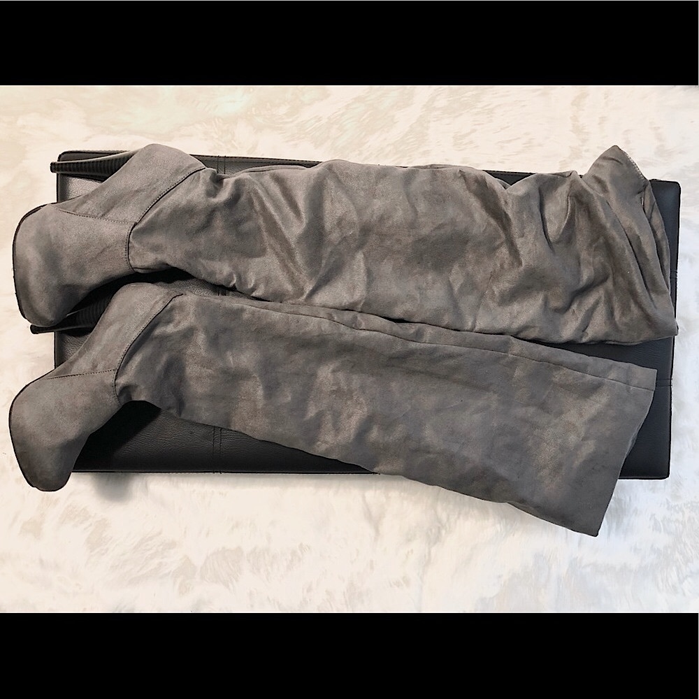 Thigh High Gray Suede Boots